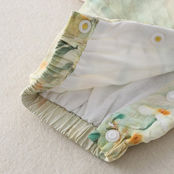 Mameluco de una pieza de algodón de manga larga para bebé niña con diseño de flores beige, hierba verde y piedras de Buddha Stones para primavera y otoño - image 12