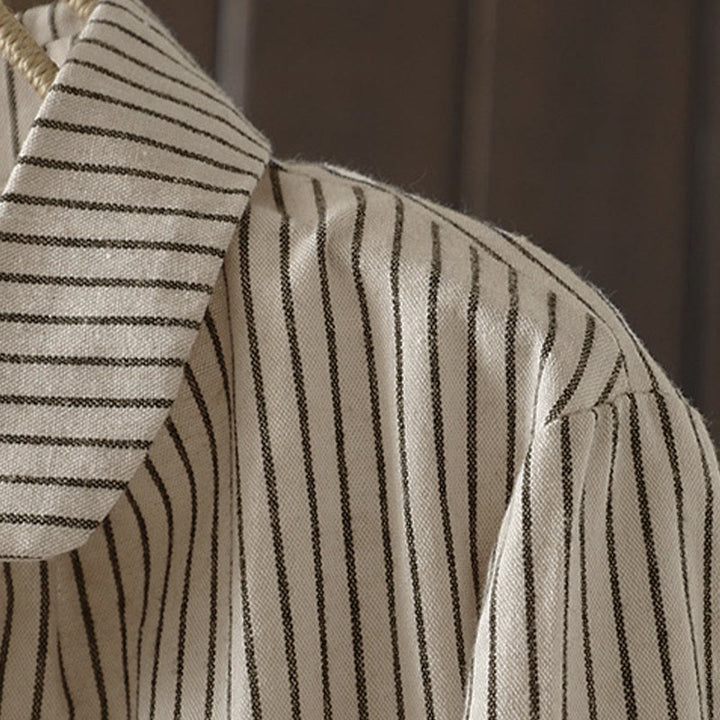 Camisa de manga larga con cuello alto, botones y rayas otoñales para mujer con bolsillos y estampado de Buddha Stones - image 6