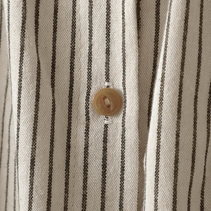 Camisa de manga larga con cuello alto, botones y rayas otoñales para mujer con bolsillos y estampado de Buddha Stones - image 8