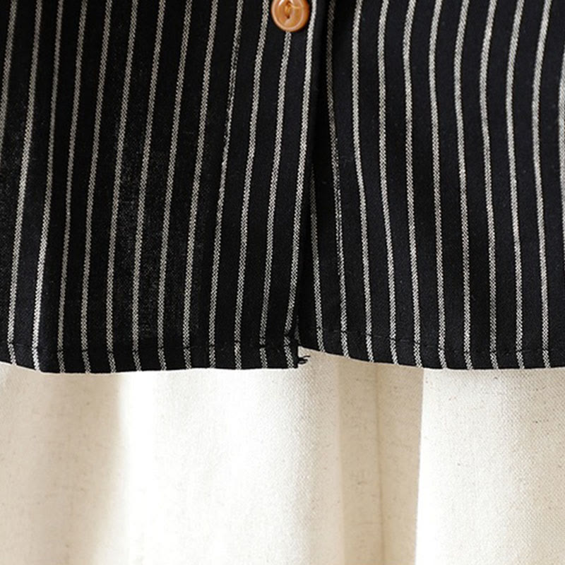 Camisa de manga larga con cuello alto, botones y rayas otoñales para mujer con bolsillos y estampado de Buddha Stones - image 16