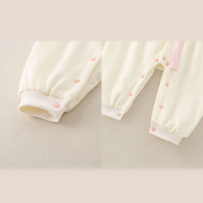 Mono de una pieza de algodón de manga larga para bebé niña con diseño de pabellón de primavera y otoño con Buddha Stones - image 12