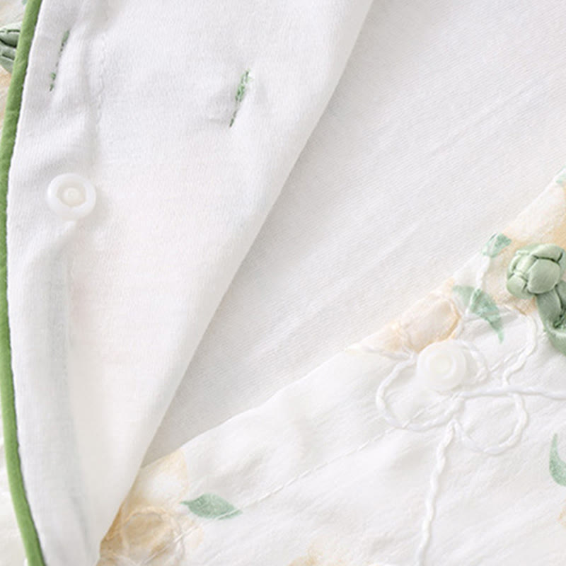 Mono de una pieza de algodón de manga larga para bebé niña con diseño de cuello en V y flores amarillas claras de Buddha Stones para primavera y otoño - image 6