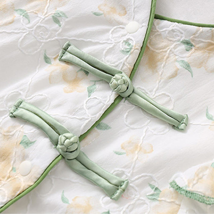 Mono de una pieza de algodón de manga larga para bebé niña con diseño de cuello en V y flores amarillas claras de Buddha Stones para primavera y otoño - image 7