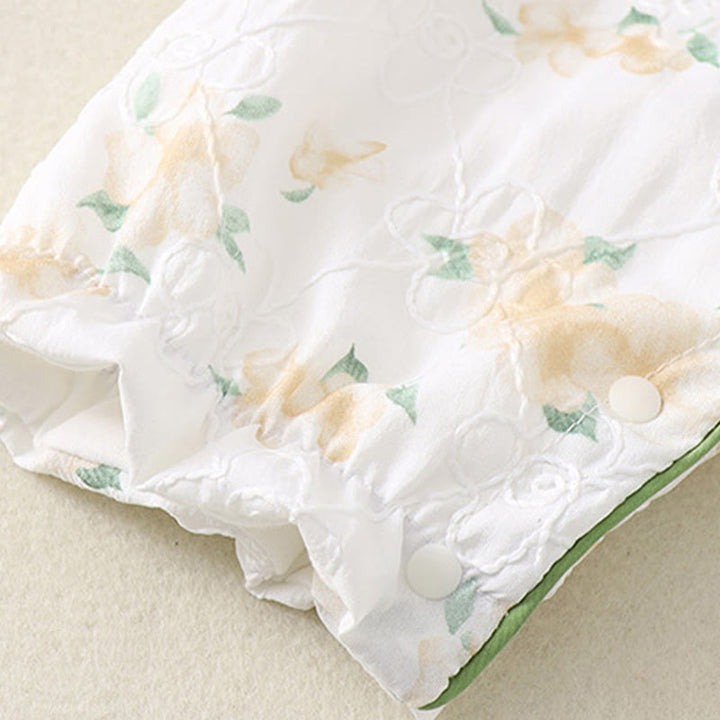 Mono de una pieza de algodón de manga larga para bebé niña con diseño de cuello en V y flores amarillas claras de Buddha Stones para primavera y otoño - image 9