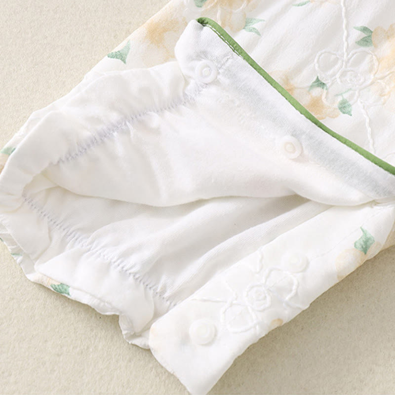 Mono de una pieza de algodón de manga larga para bebé niña con diseño de cuello en V y flores amarillas claras de Buddha Stones para primavera y otoño - image 8