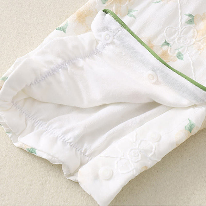 Mono de una pieza de algodón de manga larga para bebé niña con diseño de cuello en V y flores amarillas claras de Buddha Stones para primavera y otoño - image 8