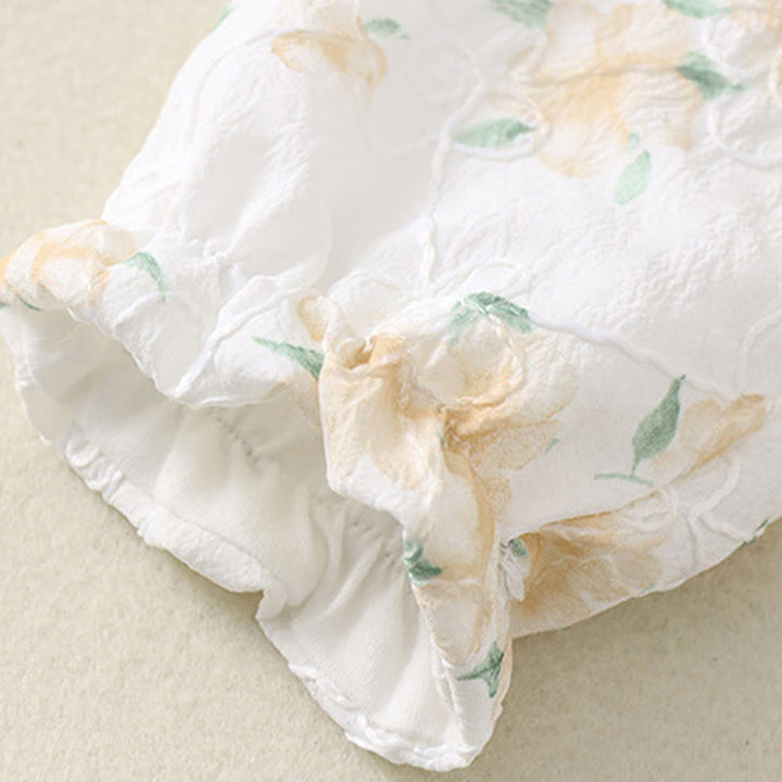 Mono de una pieza de algodón de manga larga para bebé niña con diseño de cuello en V y flores amarillas claras de Buddha Stones para primavera y otoño - image 13