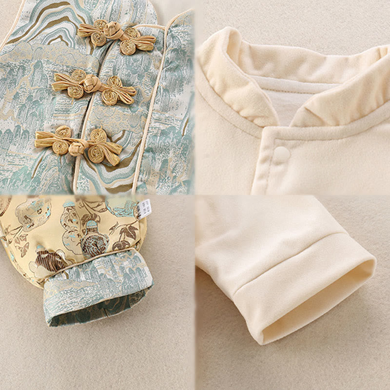 Conjunto de 3 piezas de traje de algodón de manga larga para bebé, con diseño de botellas de montañas invernales y Buddha Stones, chaleco, chaqueta, pantalones con cintura elástica - image 5