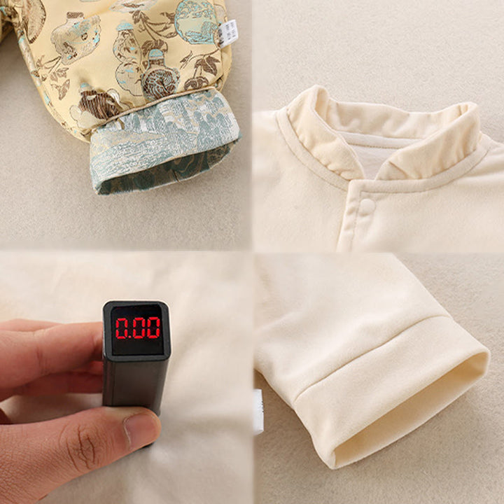 Conjunto de 3 piezas de traje de algodón de manga larga para bebé, con diseño de botellas de montañas invernales y Buddha Stones, chaleco, chaqueta, pantalones con cintura elástica - image 6