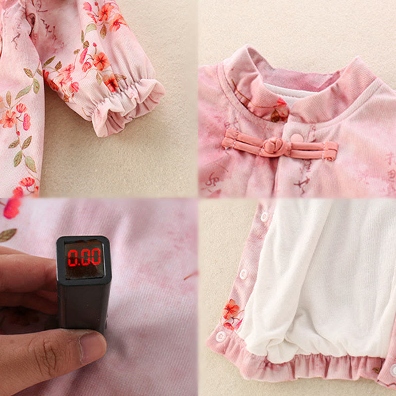 Mameluco de una pieza de algodón de manga larga para bebé niña con diseño de flores rojas, hojas verdes y piedras de Buddha Stones, primavera y otoño - image 6