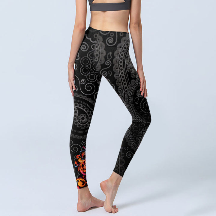 Leggings de yoga para mujer con estampado de cachemira y flores en contraste con Buddha Stones - image 4