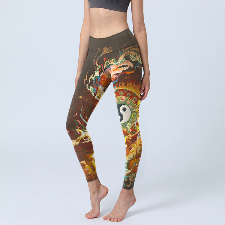 Leggings de yoga para mujer con diseño de Buddha Stones coloridas, hadas, Yin Yang, llamas, camello, cabra y flores - Marrón silla de montar - US18，UK/AU22，EU50 (4XL) - image 0
