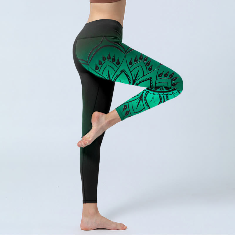 Leggings de yoga para mujer con estampado de mandala oscuro y Buddha Stones - image 3