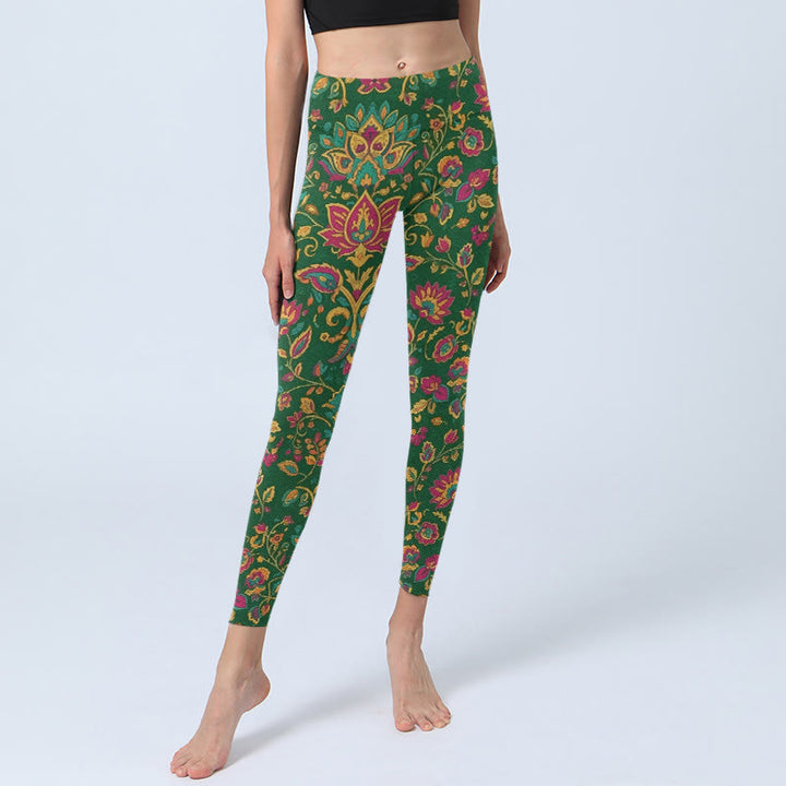 Leggings de yoga para mujer con estampado de hojas y flores de colores brillantes y Buddha Stones - image 5
