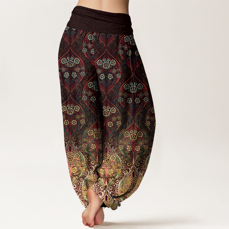 Pantalones Buddha Stones de algodón puro con estampado floral retro para mujer, cintura elástica - image 1