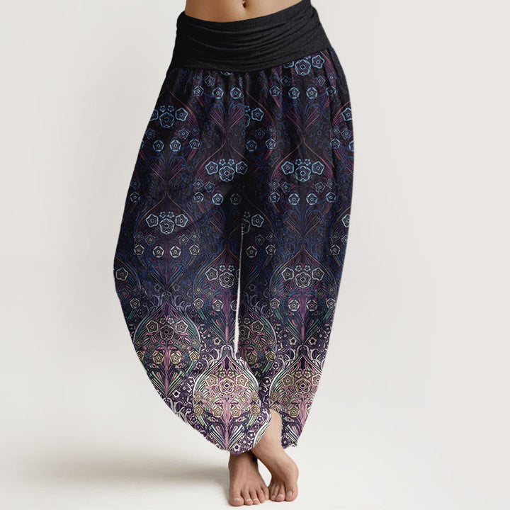 Pantalones Buddha Stones de algodón puro con estampado floral retro para mujer, cintura elástica - Índigo - US16，UK/AU20，EU48 (3XL) - image 5