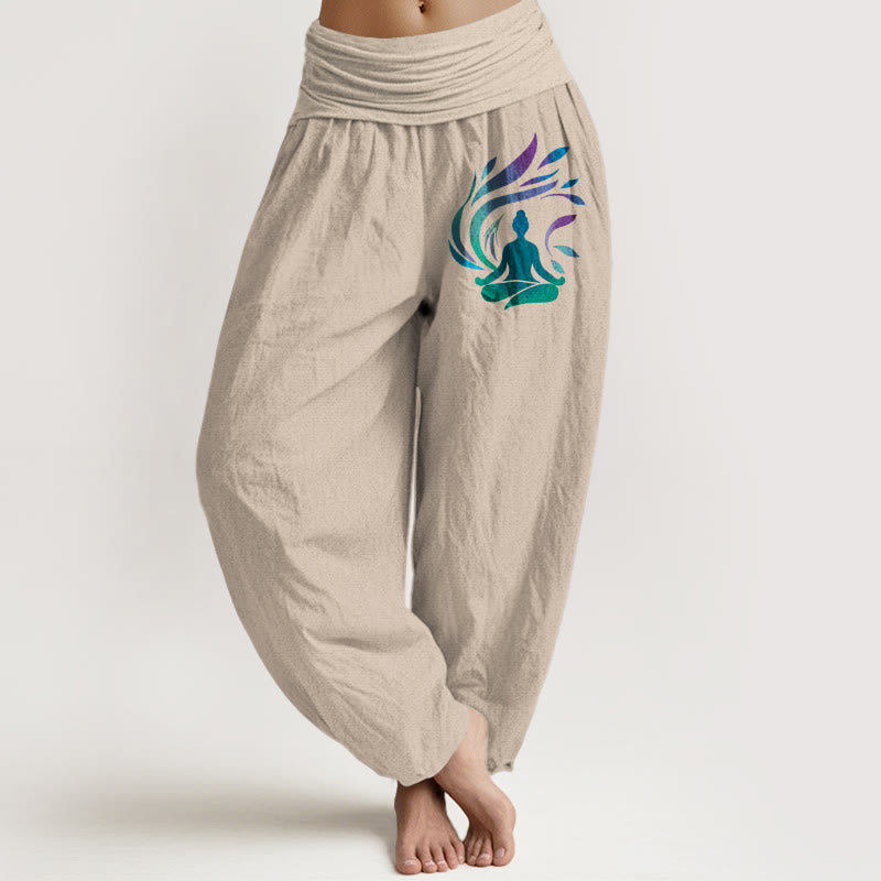 Pantalones Buddha Stones de algodón puro con diseño de figura humana y composición sencilla para mujer, cintura elástica - Broncearse - US16，UK/AU20，EU48 (3XL) - image 0