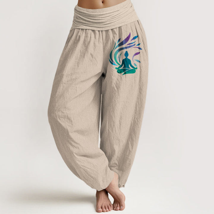 Pantalones Buddha Stones de algodón puro con diseño de figura humana y composición sencilla para mujer, cintura elástica - Broncearse - US16，UK/AU20，EU48 (3XL) - image 0