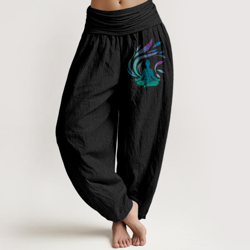 Pantalones Buddha Stones de algodón puro con diseño de figura humana y composición sencilla para mujer, cintura elástica - Negro - US16，UK/AU20，EU48 (3XL) - image 5