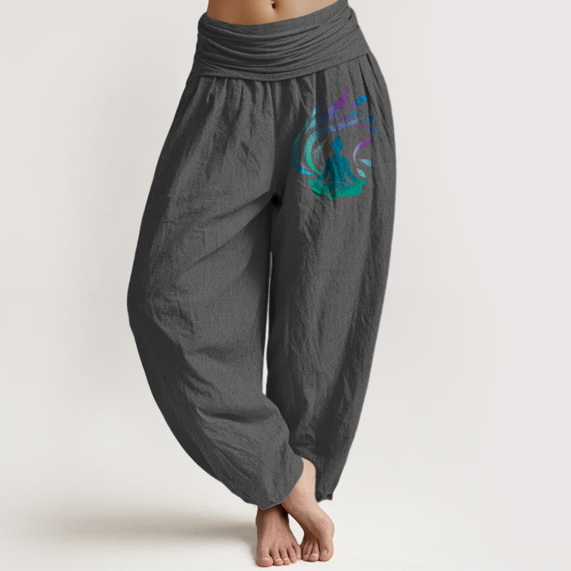 Pantalones Buddha Stones de algodón puro con diseño de figura humana y composición sencilla para mujer, cintura elástica - Gris oscuro - US16，UK/AU20，EU48 (3XL) - image 11
