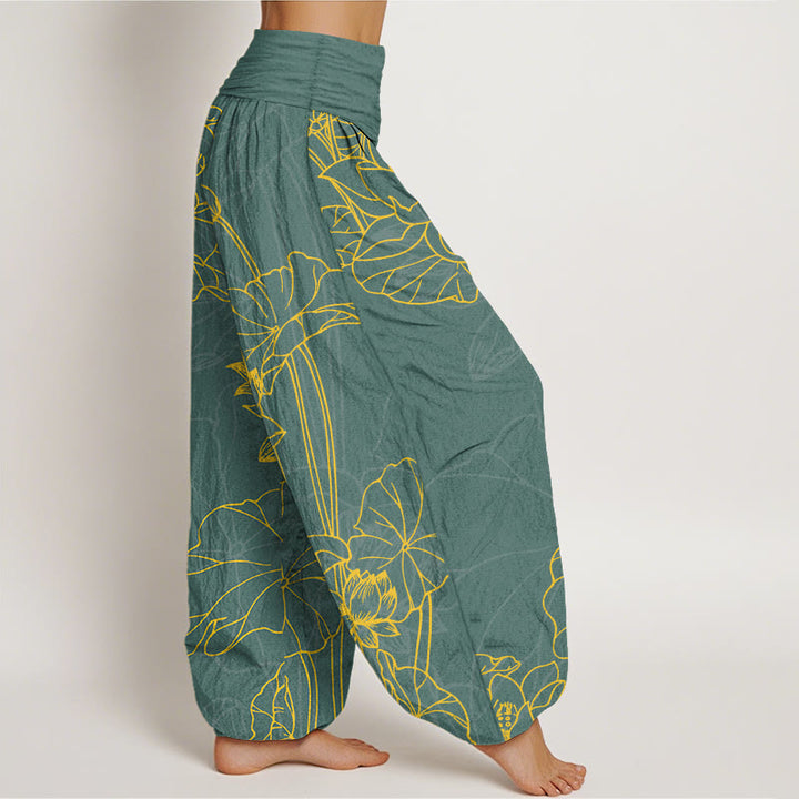 Pantalones Buddha Stones de algodón puro con diseño de flor de loto y capullo para mujer, cintura elástica - image 2