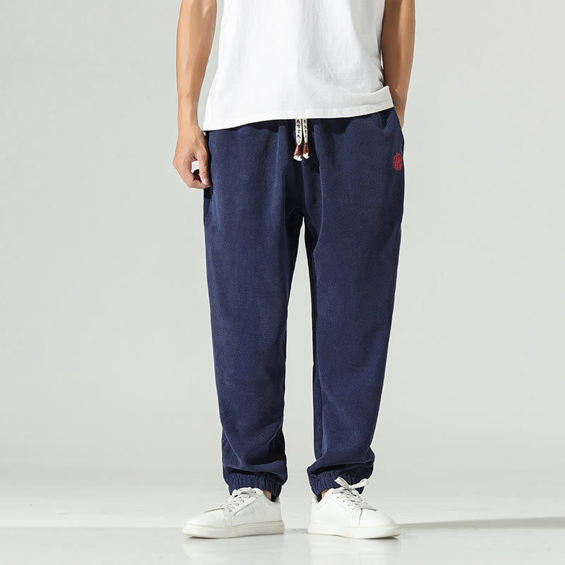 Pantalones harén para hombre con diseño bordado de pana lisa y bolsillos, con Buddha Stones en otoño - Azul medianoche - US/UK/AU46, EU56 (5XL) - image 1