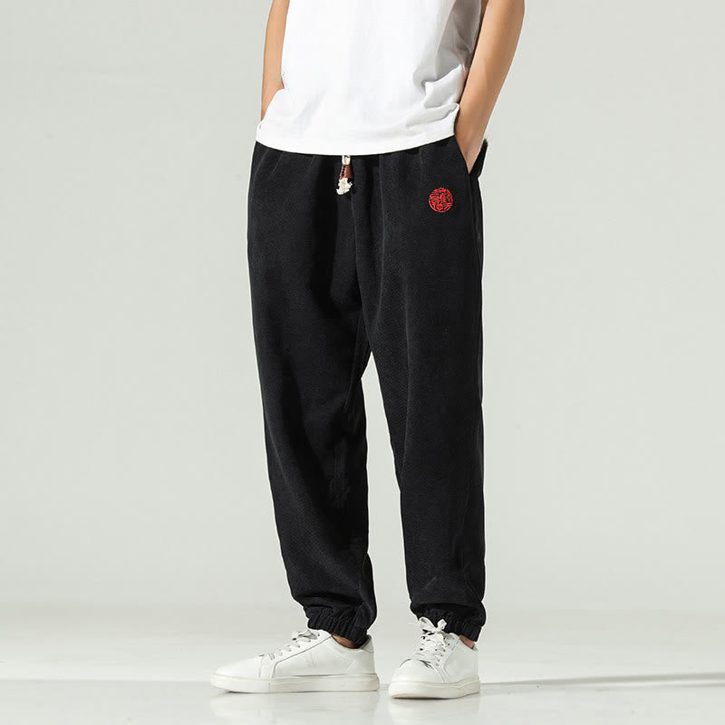 Pantalones harén para hombre con diseño bordado de pana lisa y bolsillos, con Buddha Stones en otoño - image 8