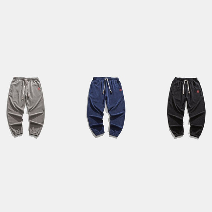 Pantalones harén para hombre con diseño bordado de pana lisa y bolsillos, con Buddha Stones en otoño - image 24