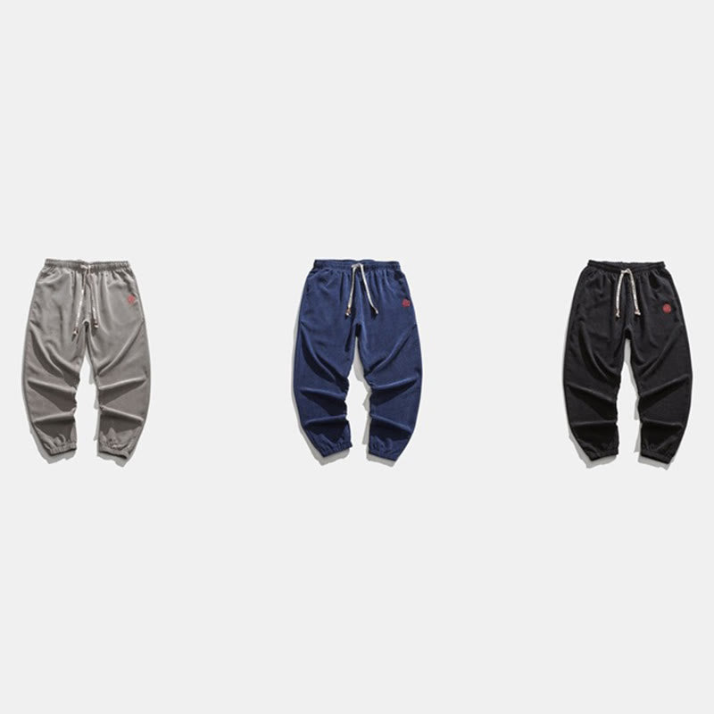 Pantalones harén para hombre con diseño bordado de pana lisa y bolsillos, con Buddha Stones en otoño - image 24