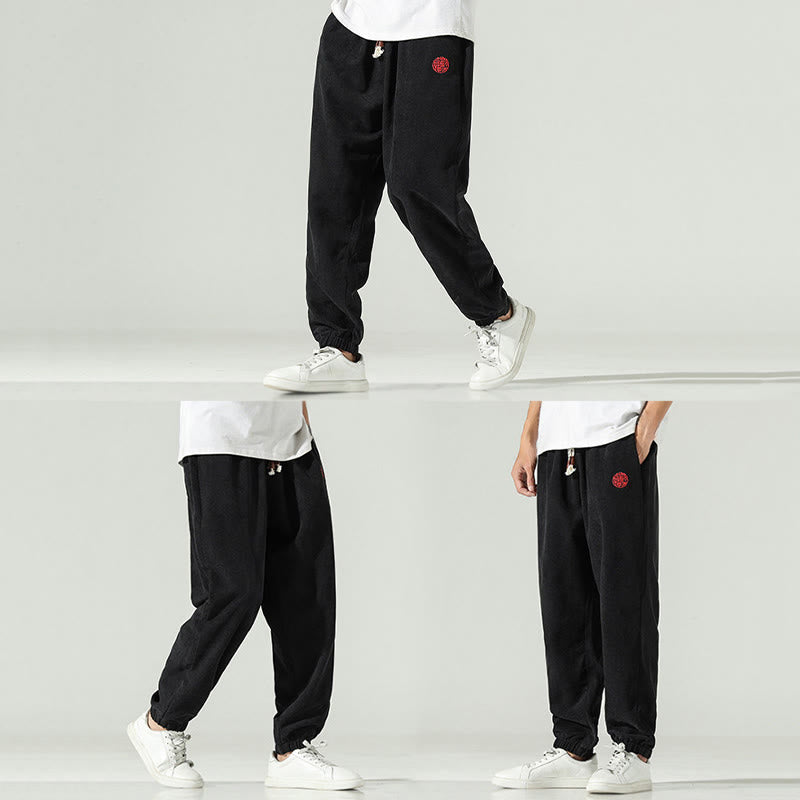 Pantalones harén para hombre con diseño bordado de pana lisa y bolsillos, con Buddha Stones en otoño - image 16