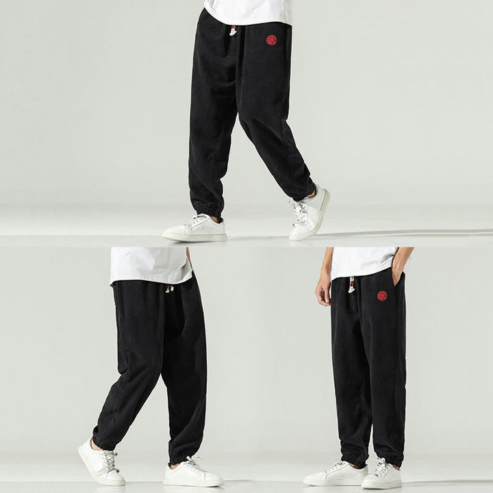 Pantalones harén para hombre con diseño bordado de pana lisa y bolsillos, con Buddha Stones en otoño - image 16