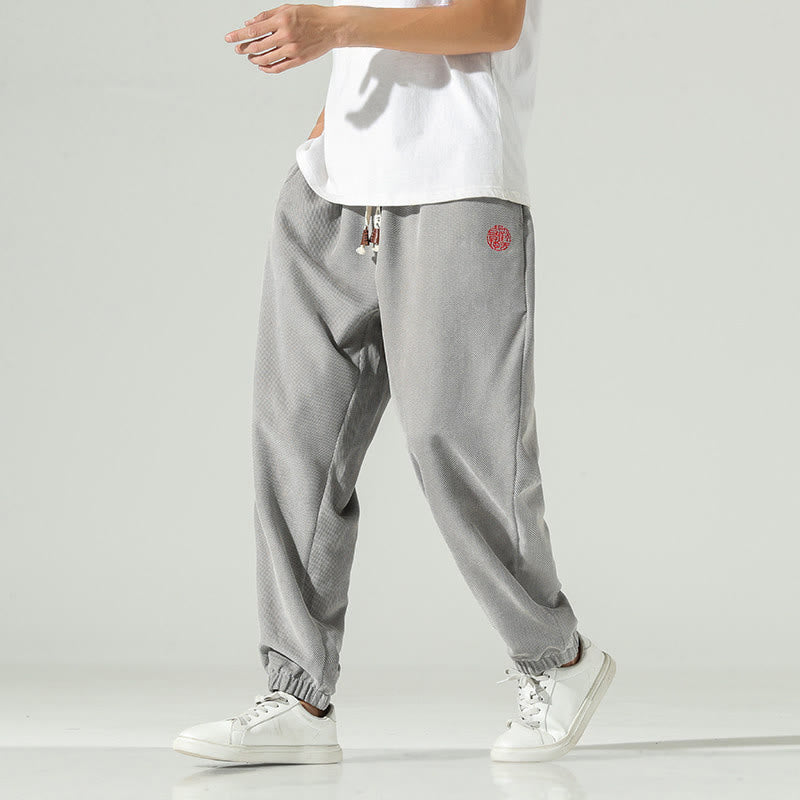 Pantalones harén para hombre con diseño bordado de pana lisa y bolsillos, con Buddha Stones en otoño - image 18