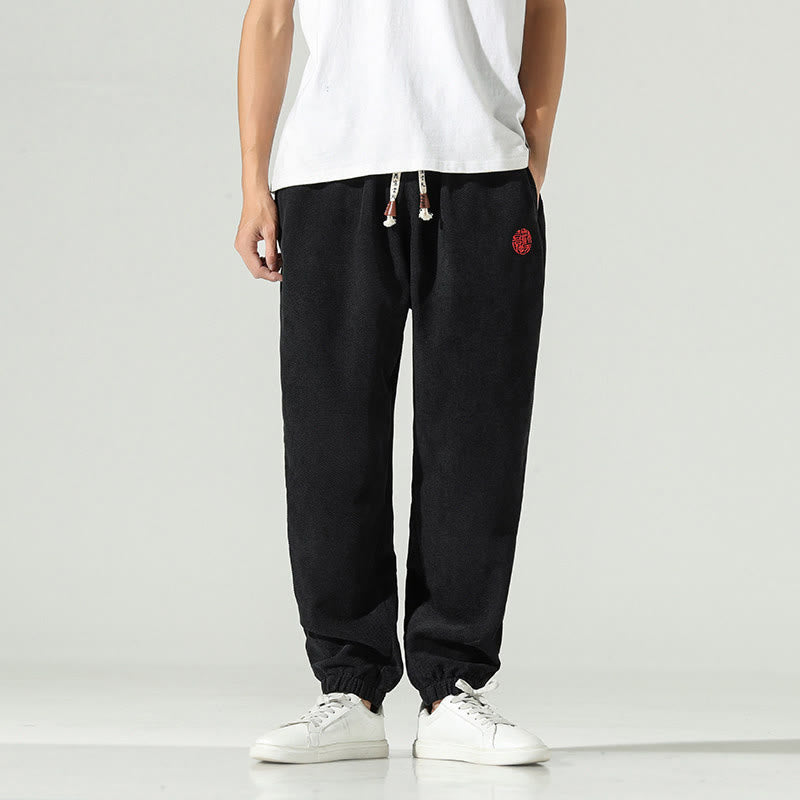 Pantalones harén para hombre con diseño bordado de pana lisa y bolsillos, con Buddha Stones en otoño - Negro - US/UK/AU46, EU56 (5XL) - image 7