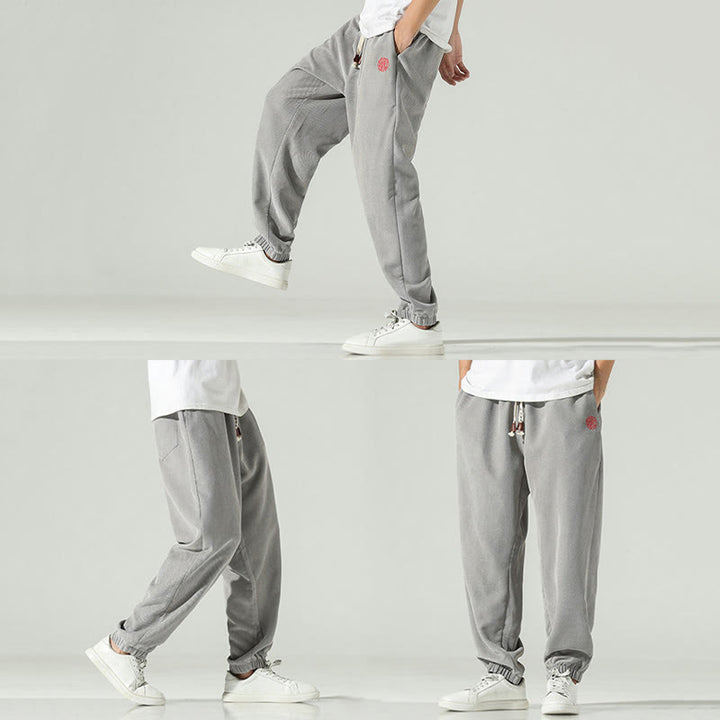 Pantalones harén para hombre con diseño bordado de pana lisa y bolsillos, con Buddha Stones en otoño - image 22