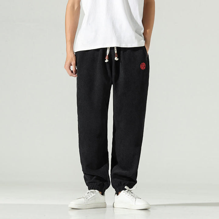 Pantalones harén para hombre con diseño bordado de pana lisa y bolsillos, con Buddha Stones en otoño - Negro - US/UK/AU46, EU56 (5XL) - image 7