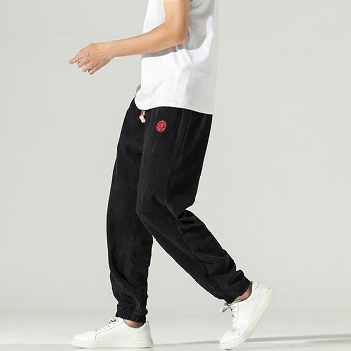 Pantalones harén para hombre con diseño bordado de pana lisa y bolsillos, con Buddha Stones en otoño - image 10