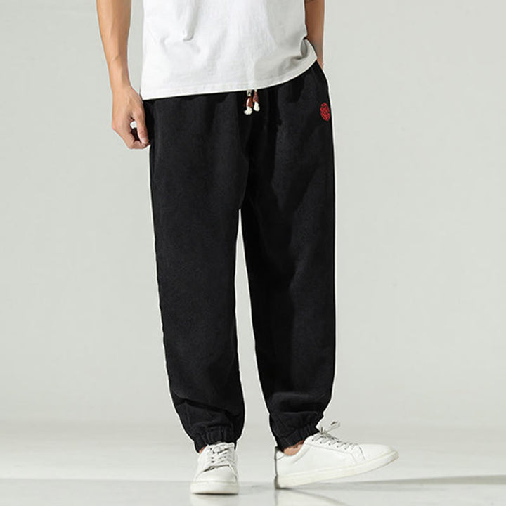 Pantalones harén para hombre con diseño bordado de pana lisa y bolsillos, con Buddha Stones en otoño - image 11