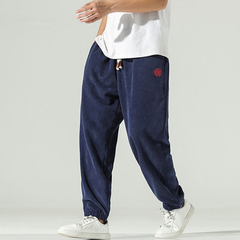Pantalones harén para hombre con diseño bordado de pana lisa y bolsillos, con Buddha Stones en otoño - image 0
