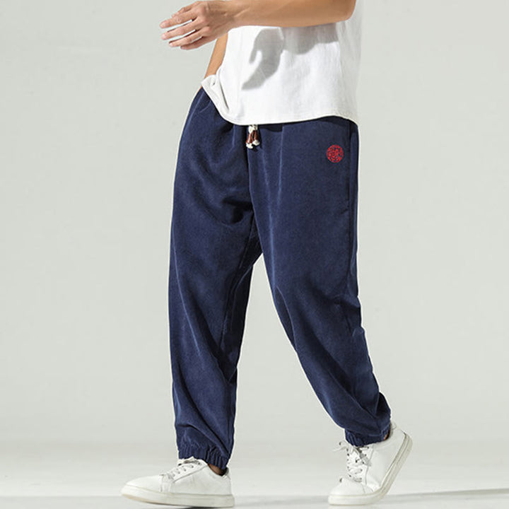 Pantalones harén para hombre con diseño bordado de pana lisa y bolsillos, con Buddha Stones en otoño - image 0