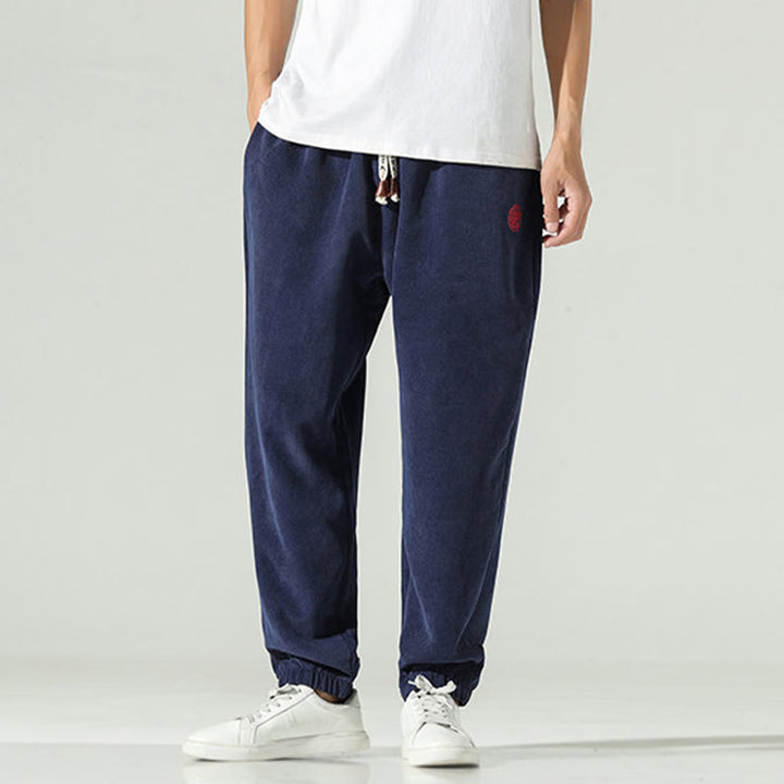 Pantalones harén para hombre con diseño bordado de pana lisa y bolsillos, con Buddha Stones en otoño - image 2