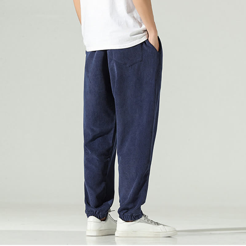 Pantalones harén para hombre con diseño bordado de pana lisa y bolsillos, con Buddha Stones en otoño - image 3