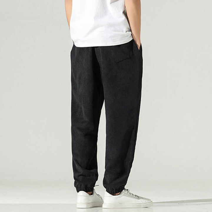 Pantalones harén para hombre con diseño bordado de pana lisa y bolsillos, con Buddha Stones en otoño - image 9