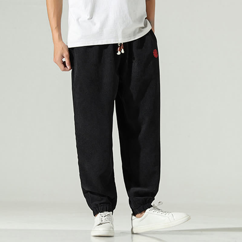 Pantalones harén para hombre con diseño bordado de pana lisa y bolsillos, con Buddha Stones en otoño - image 11