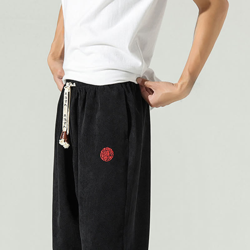 Pantalones harén para hombre con diseño bordado de pana lisa y bolsillos, con Buddha Stones en otoño - image 13