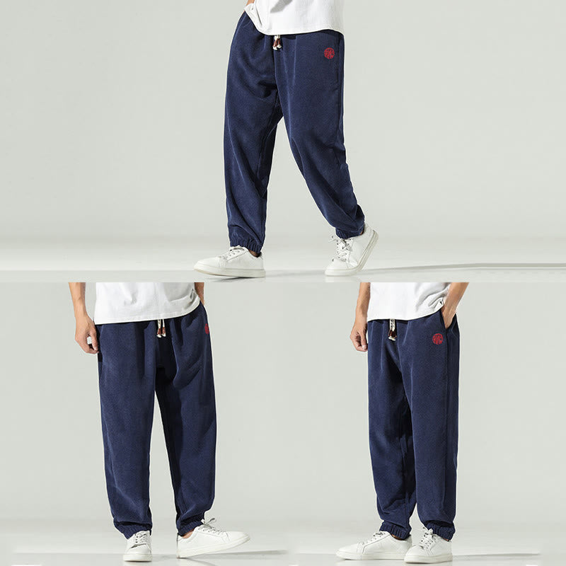 Pantalones harén para hombre con diseño bordado de pana lisa y bolsillos, con Buddha Stones en otoño - image 5