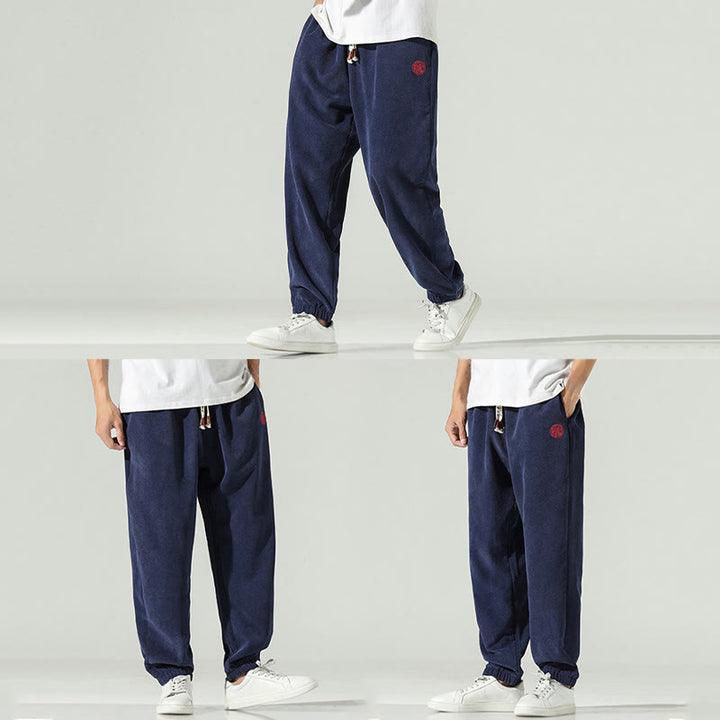 Pantalones harén para hombre con diseño bordado de pana lisa y bolsillos, con Buddha Stones en otoño - image 5