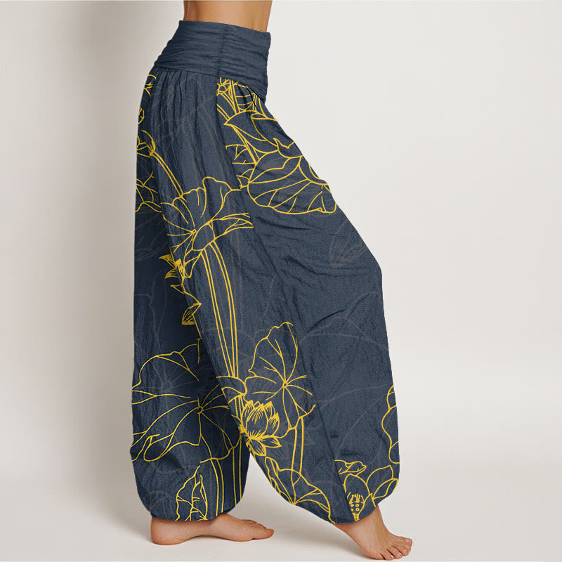Pantalones Buddha Stones de algodón puro con diseño de flor de loto y capullo para mujer, cintura elástica - image 7