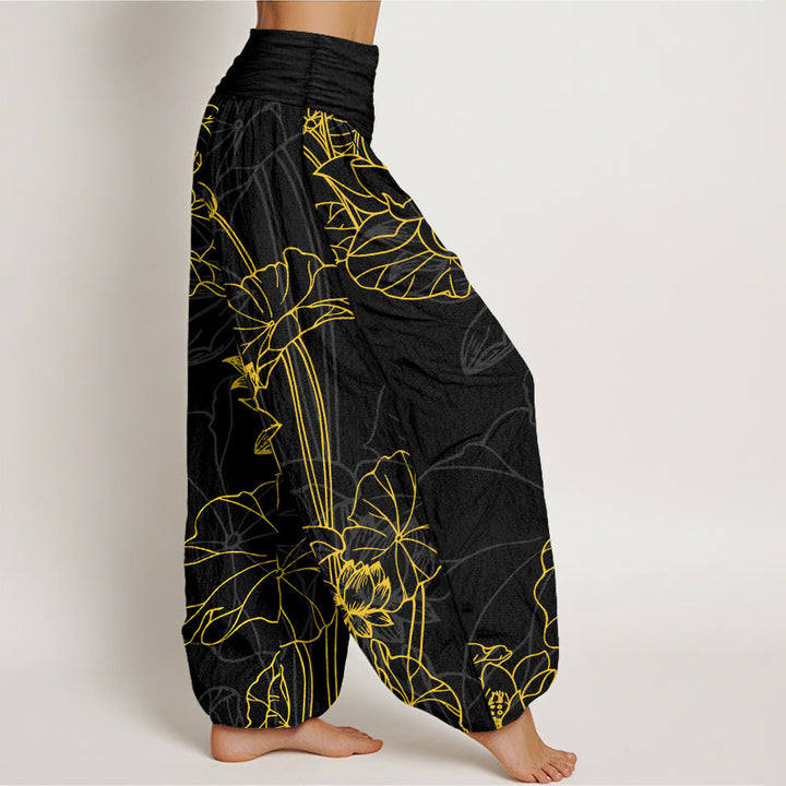 Pantalones Buddha Stones de algodón puro con diseño de flor de loto y capullo para mujer, cintura elástica - image 10