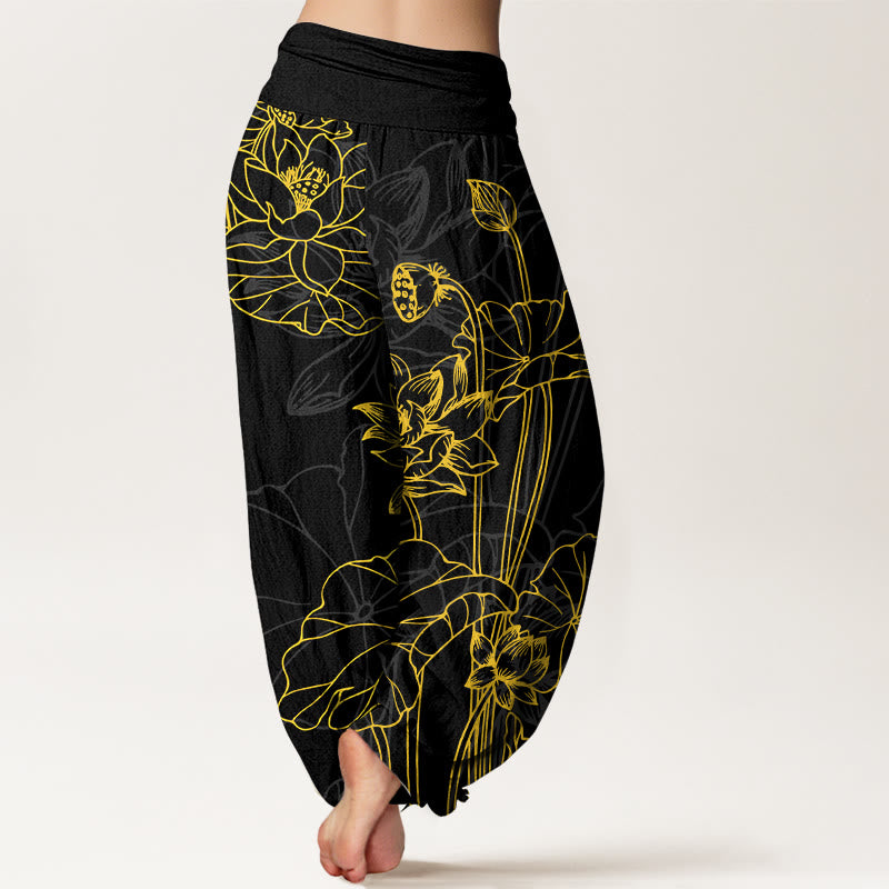 Pantalones Buddha Stones de algodón puro con diseño de flor de loto y capullo para mujer, cintura elástica - image 9