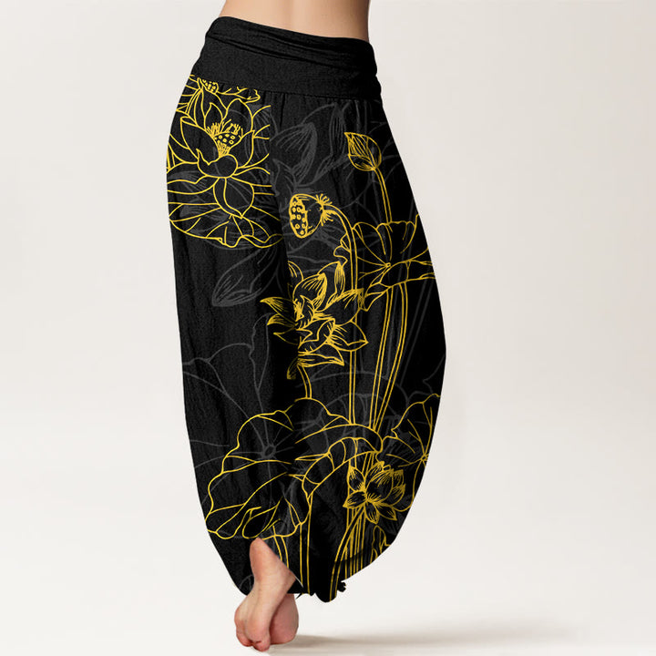 Pantalones Buddha Stones de algodón puro con diseño de flor de loto y capullo para mujer, cintura elástica - image 9